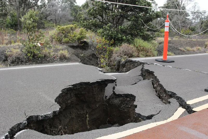 A road cracked by an earthquake