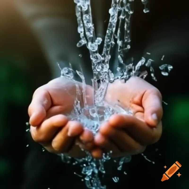 Water pouring into cupped hands